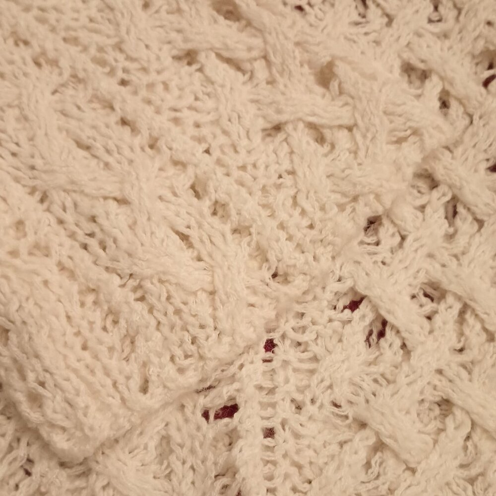 Free People Size S Cream Crochet Oversized Cropped Sweater - Picture 5 of 10